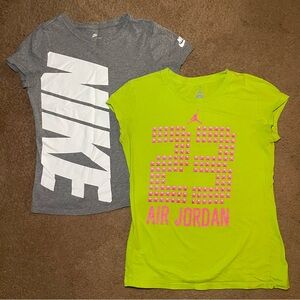 (2) Nike Air Jordan Gray & Green Tee LOT - T-shirt Youth Girls Large L 12-13 Yr